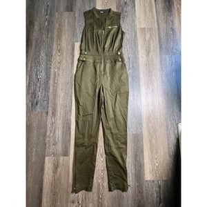 Venus Utility Jumpsuit Women 4 Green Excellent Sleeveless Zip Front Military